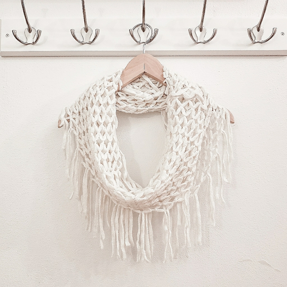 White Infinity Scarf with Fringes